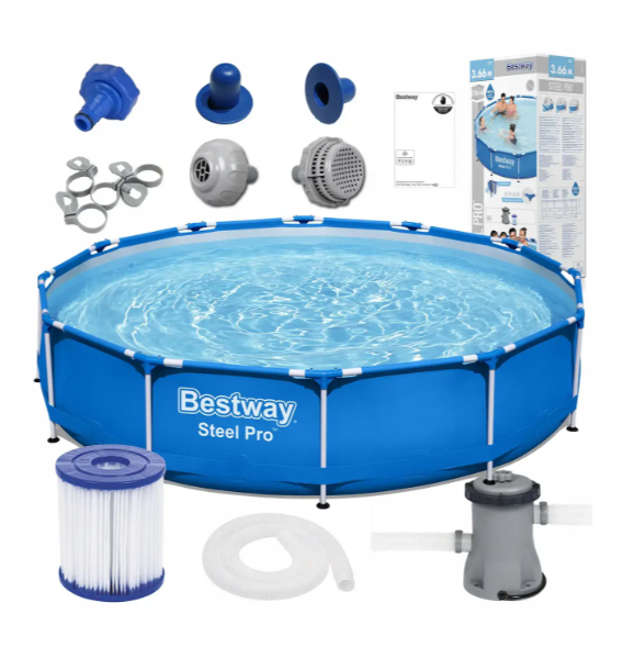 Круглый каркасный бассейн для отдыха на природе Bestway 366 x 76 см для всей семьи, с фильтр-насосом, для дачи и детей из ПВХ - изображение 10