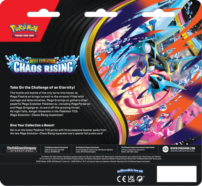 Набір карток Pokemon TCG: Mega Evolution - Chaos Rising - 3-Pack Blister Bundle 12 шт (196214140325) - зображення 2