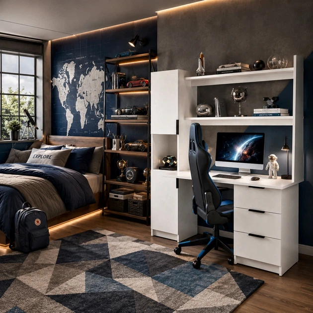 Письмовий стіл Malmo 1410*600*1800 з полицею, ящиками та пеналом, Білий - зображення 2