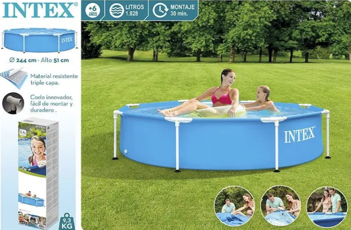 Бассейн каркасный для дома Intex для всей семьи, для отдыха на природе, детский на 1828 литров Круглый для дачи 244×51 см - изображение 9