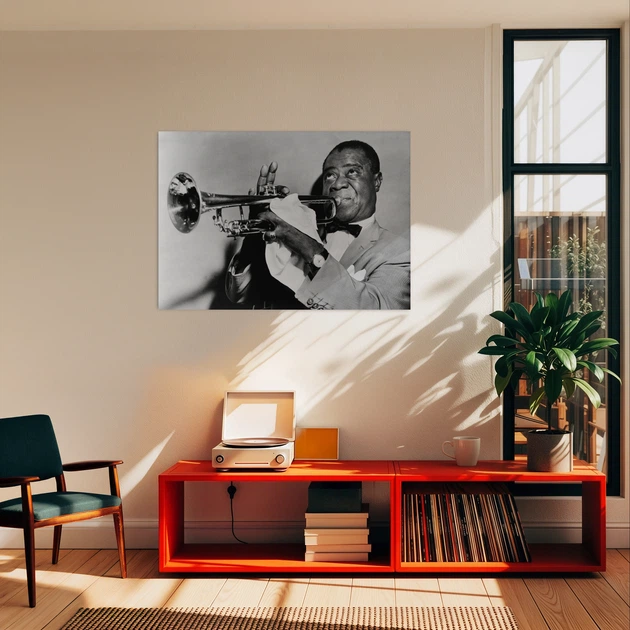 Інтер'єрна картина Луї Армстронг з трубою, Louis Armstrong, jazz, джаз, постер музиканта, 30×42 см (id1738) - зображення 2