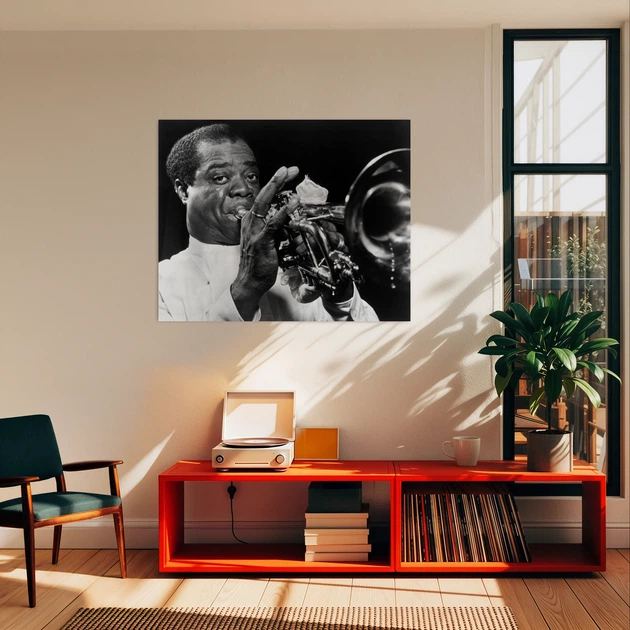 Постер Луи Армстронг с трубой, Louis Armstrong, jazz, джаз, постер музыканта, A3 30×37 см (id1742) - изображение 2