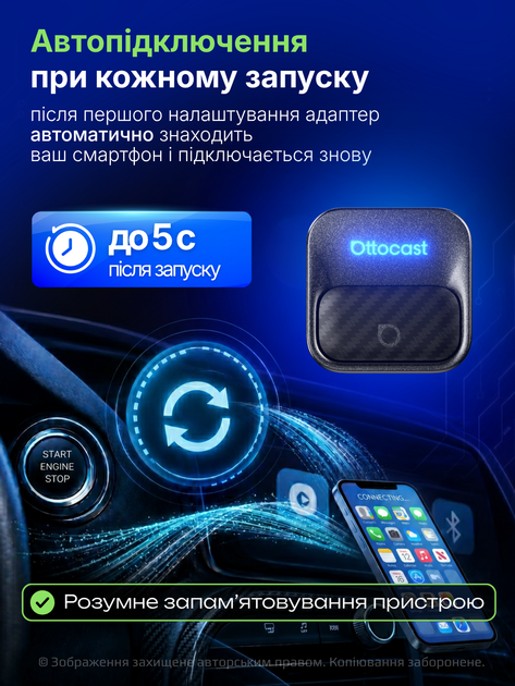 Адаптер carplay android для авто карплей андроид беспроводной CarPlay Android Auto Ottocast Mini Core 3 in 1 Bluetooth Wi-Fi plug play мини переходник wireless для штатной магнитолы подключение iPhone без кабеля компактный смарт модуль smart box premium - изображение 4
