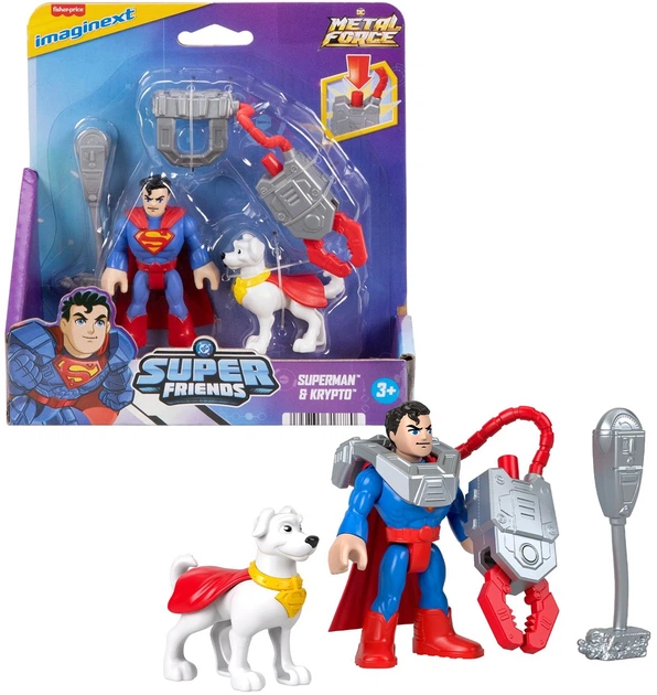 Zestaw Fisher-Price DC Super friends metal force: Superman and Krypto 7.5 cm JGN60 (194735318780) - obraz 2