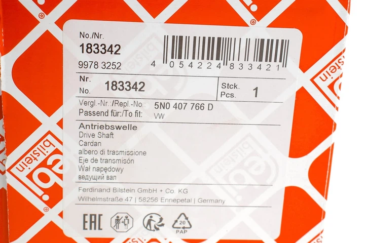 Приводний вал FEBI 183342 Volkswagen Tiguan; Audi Q3 5WA407272R, 5N0407766X, 5N0407766DX - изображение 2
