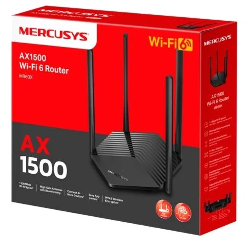 Роутер Mercusys MR60X Wi-Fi 802.11ax, 1775Mb, 3 LAN 10/100/1000Mb - Фото 3 Роутер Mercusys MR60X Wi-Fi 802.11ax, 1775Mb, 3 LAN 10/100/1000Mb - изображение 3