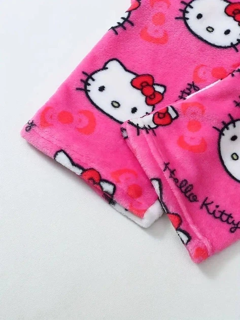 Штани піжамні плюшеві Hello Kitty рожевого кольору, теплі домашні штани Хеллоу Кітті L - Фото 5 Штани піжамні плюшеві Hello Kitty рожевого кольору, теплі домашні штани Хеллоу Кітті L - зображення 5
