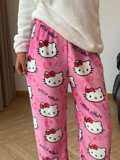 Штани піжамні плюшеві Hello Kitty рожевого кольору, теплі домашні штани Хеллоу Кітті L - Фото 1 Штани піжамні плюшеві Hello Kitty рожевого кольору, теплі домашні штани Хеллоу Кітті L - зображення 1