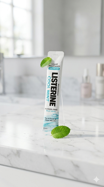 Пакетики для полоскания рта LISTERINE On-The-Go COOL MINT без содержания спирта - Фото 1 Пакетики для полоскания рта LISTERINE On-The-Go COOL MINT без содержания спирта - изображение 1