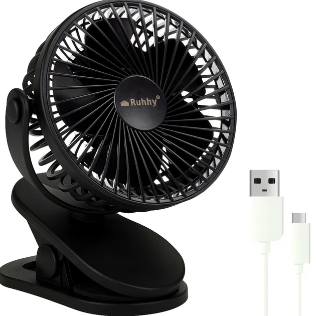 Бездротовий вентилятор Ruhhy 1200 мАг USB-C чорний 3 швидкості 360° універсальний для дому та офісу - зображення 2