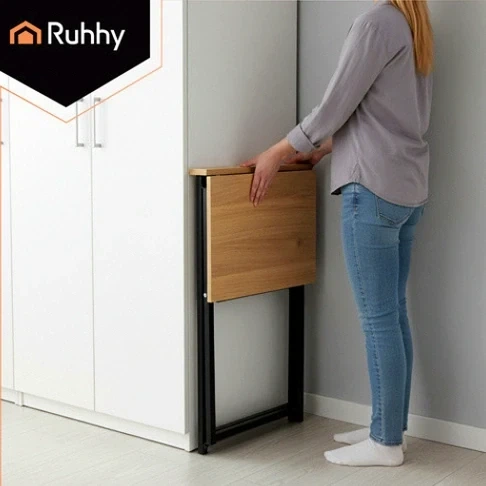 Раскладной компактный деревянный стол Ruhhy 80x75 см для работы и учебы черная рама бежевая столешница - изображение 5