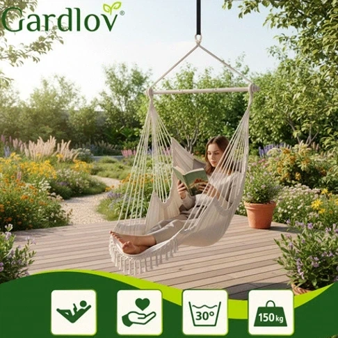 Подвесное кресло гамак 150 кг 220x100 см бежевое Gardlov - изображение 4