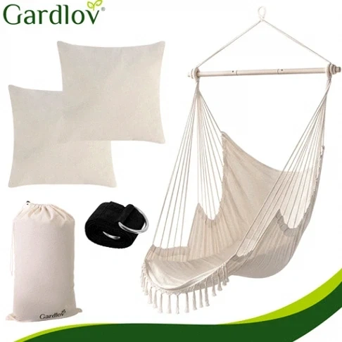Подвесное кресло гамак 150 кг 220x100 см бежевое Gardlov - изображение 6