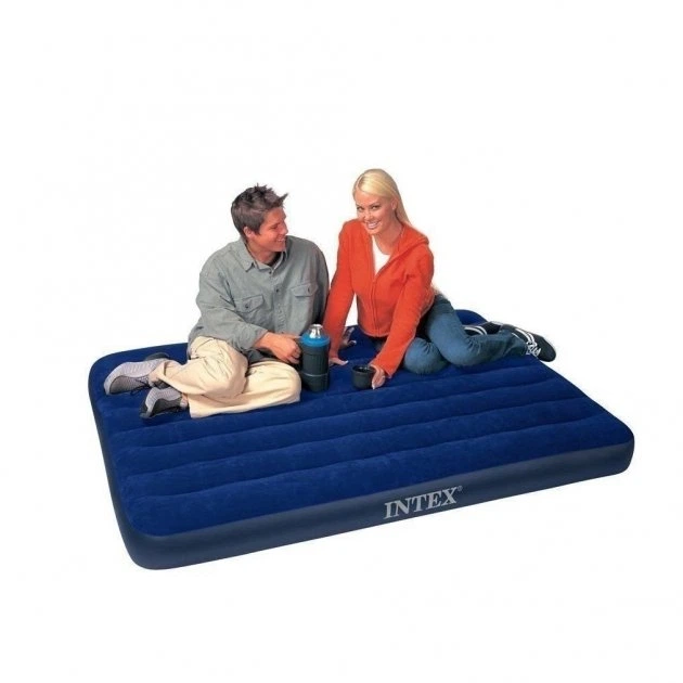Надувний матрац Intex 64758-3 з вбудованим насосом та 2 подушками 137×191×25 см напівторний синій - зображення 8
