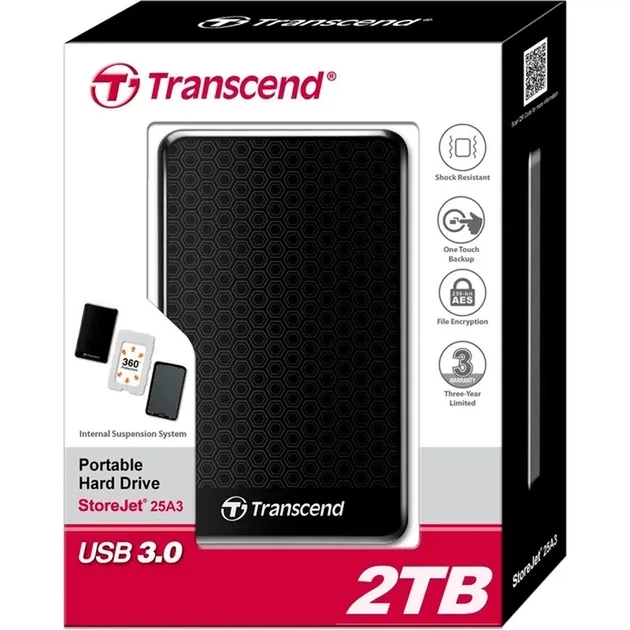 Жорсткий диск Transcend 2TB TS2TSJ25A3K Storejet 2.5" USB 3.0 Black - изображение 4