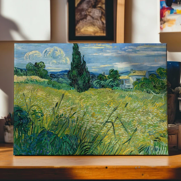 Интерьерная картина Поле с зелёной пшеницей и кипарисом, Ван Гог, Vincent van Gogh, Green Field, интерьерный декор, 30×37 см (id3035) - изображение 3