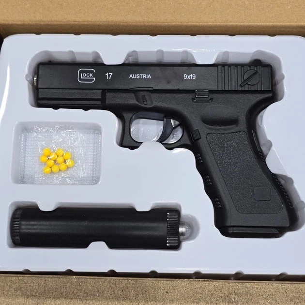 Игрушечный металлический пистолет на пульках с глушителем Glock 17 C.15A + 2500 пуль в подарок - изображение 8