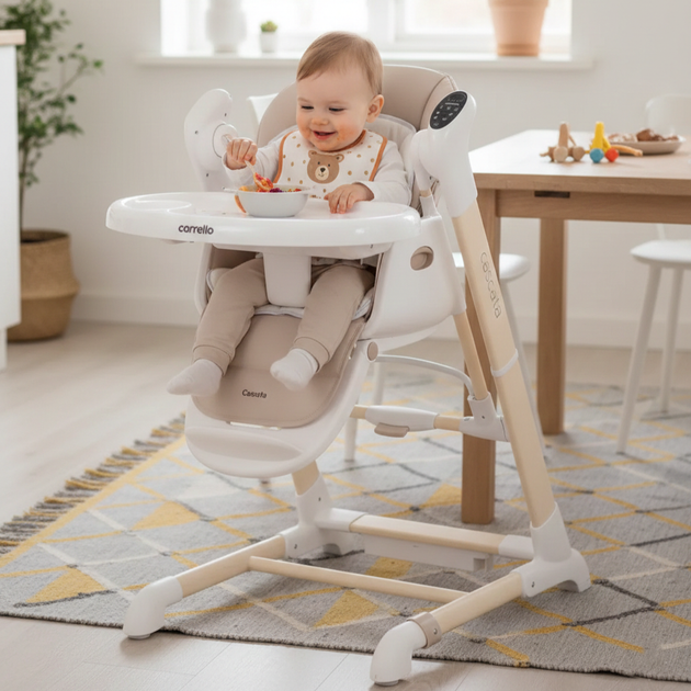 Стул-качели 3в1 CARRELLO Cascata CRL-10303 шезлонг + качели + стул для кормления, датчик движения, 5 скоростей, дистанционное управление со смартфона, от рождения до 3 лет Cream Beige Wooden - изображение 2