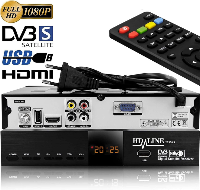 Супутниковий HD-ресивер HD-Line Echosat 20500 S: Full HD 1080p, HDMI, 2xUSB, DVB-S2, тюнер для Astra, Hotbird, Türksat - зображення 3
