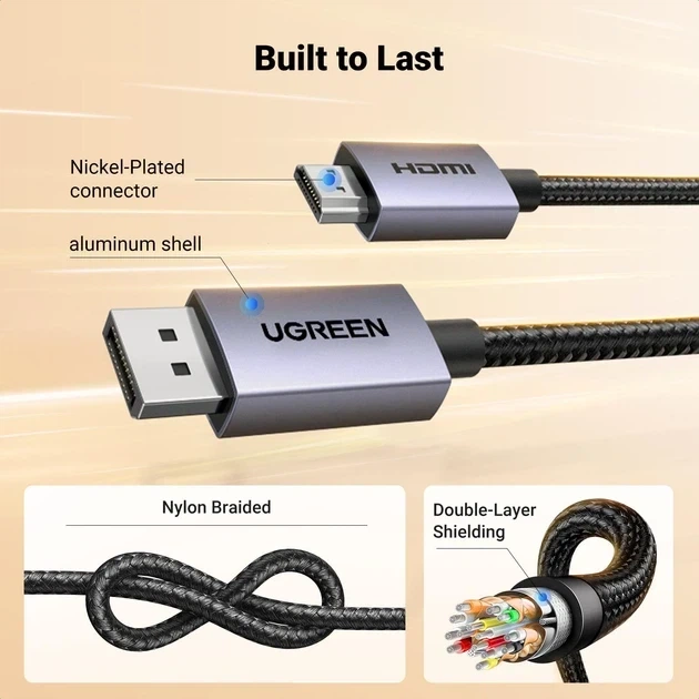 Кабель UGREEN DP125 DisplayPort to HDMI 2.0 2 м 4K@30Hz Black, кабель DisplayPort — HDMI - зображення 6