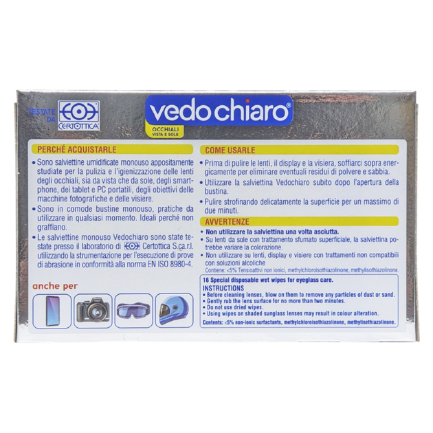 Вологі серветки для чищення окулярів VEDO CHIARO salv.occhiali 16 шт. - зображення 2