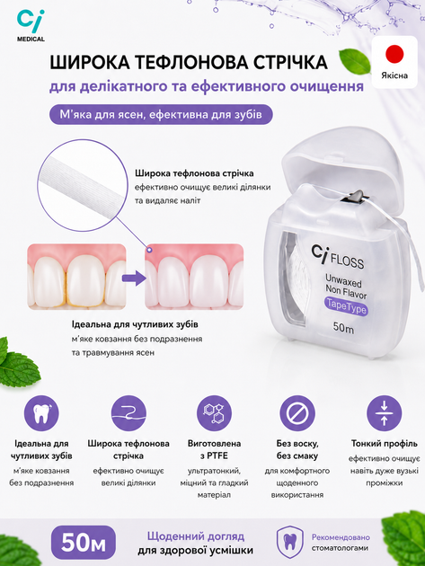 Зубна японська стрічка тефлонова без фтора, гіпоалергенна Ci Floss PTFE Tape Type 50м (4580532535394) - Фото 3 Зубна японська стрічка тефлонова без фтора, гіпоалергенна Ci Floss PTFE Tape Type 50м (4580532535394) - зображення 3