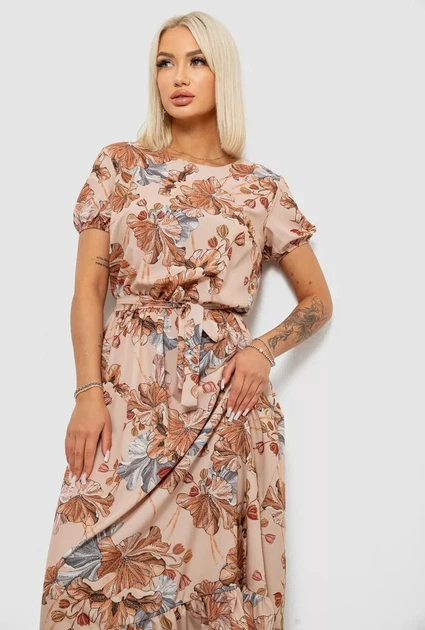 Сукня жіноча з принтом софт, колір бежевий, 257R8070-1 розмір L-XL - изображение 5