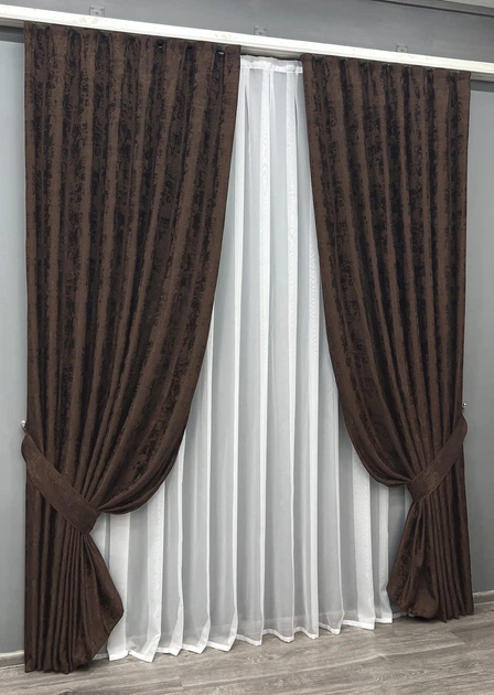 Комплект готових штор VR-Textil Жакард Sultan XO № 1122ш Венге 100х270 см 2 шт (31-519) - зображення 3