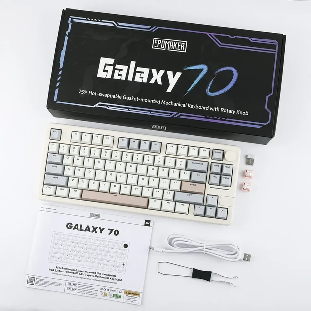 Беспроводная механическая клавиатура Epomaker Galaxy 70 Gray, из алюминиевого корпуса, размер 75% RGB подсветки 2.4G/Bluetooth/USB - изображение 2