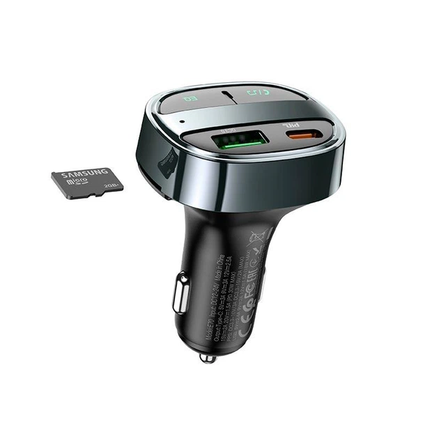 Автомобільний FM трансмітер HOCO E70 Bluetooth, 30W, PD/QC, 2×USB + Type-C, Hands-Free, підтримка USB/TF - изображение 3