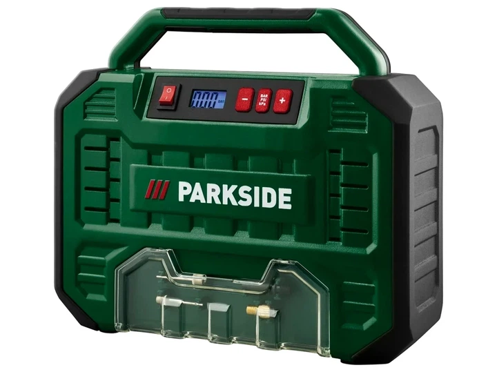 Портативный компрессор Parkside 150 Вт 12/230 В макс давление 8 бар для накачивания мячей и велосипедных шин - изображение 2