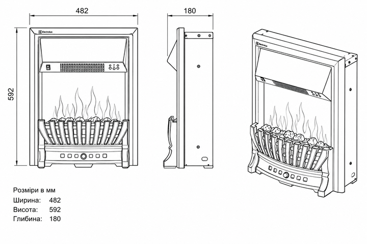 Электрокамин с обогревом Electrolux EFP/P-1020LS с реалистичным эффектом пламени, со звуком и натуральным углем (482x592x180) - изображение 3
