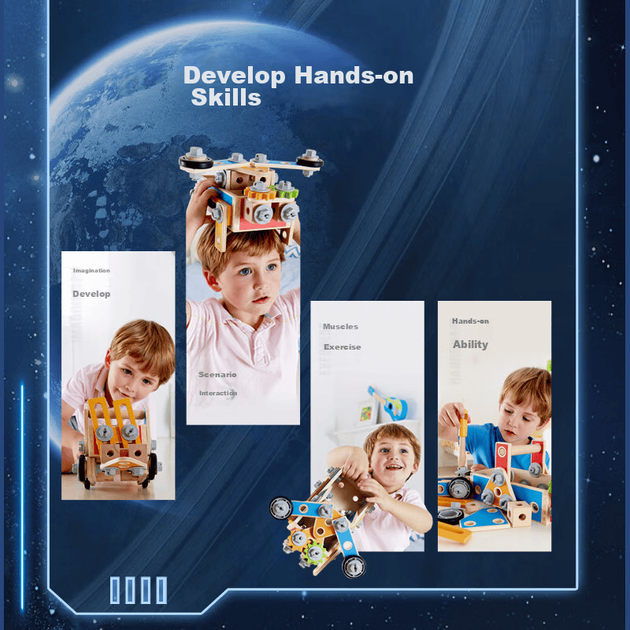 Hape (Німеччина) Дитяча іграшка для складання, подарунок на день народження, набір викруток та гайок, універсальний ящик для інструментів столяра E8039 - зображення 2