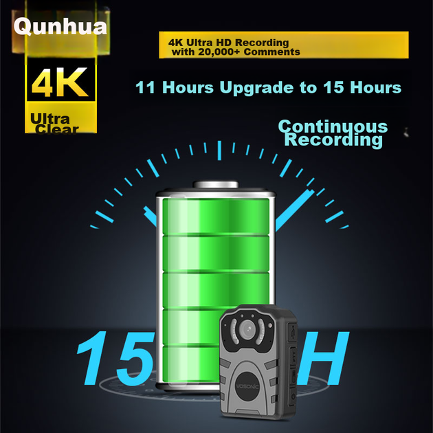 VOSONIC D2 64GB 4K нательная камера для сотрудников правоохранительных органов, миниатюрная портативная нагрудная камера высокого разрешения с функцией аудио- и видеозаписи. - изображение 7