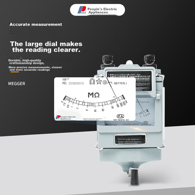 Мегаомметр Renmin, тестер опору ізоляції, вимірювач опору для електротехнічної перевірки, 500 В/500 МОм, сплав ZC25-3 - изображение 3