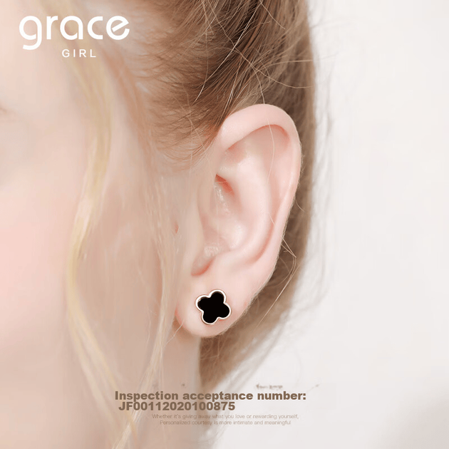 Серьги-гвоздики Grace Girl в виде четырехлистного клевера для женщин, в корейском стиле, простые, элегантные, модные и универсальные, практичный подарок на день рождения или годовщину для девушки. - изображение 3