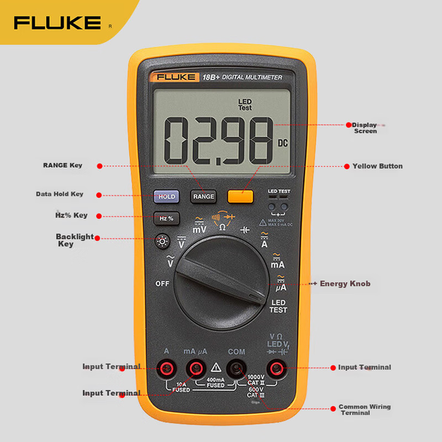 Цифровой мультиметр FLUKE F18B+, портативный, с автоматическим выбором диапазона, универсальный измерительный прибор, с гарантией 1 год. - изображение 3