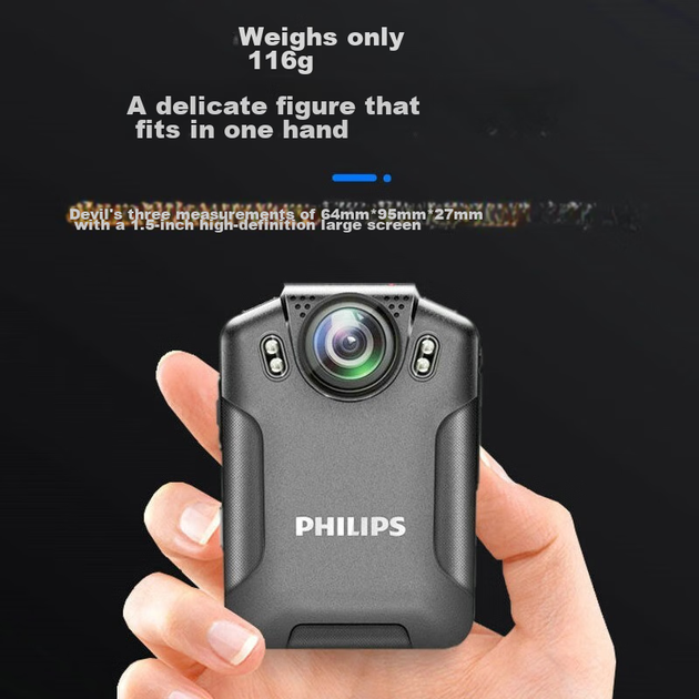 Натільний реєстратор для правоохоронців PHILIPS VTR-8101, високоякісна нічна камера, вибухозахищений, портативний реєстратор із можливістю підключення до мобільного телефону, 128 ГБ - изображение 3