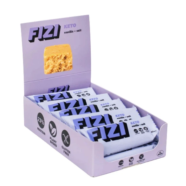 Протеиновые батончики KETO Protein Bar, Fizi, соленая карамель и ваниль, 10 шт по 45 г - Фото 1 Протеиновые батончики KETO Protein Bar, Fizi, соленая карамель и ваниль, 10 шт по 45 г - изображение 1