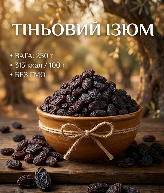 Темный изюм теневой 250 г натуральный сладкий сушеный виноград - Фото 1 Темный изюм теневой 250 г натуральный сладкий сушеный виноград - изображение 1