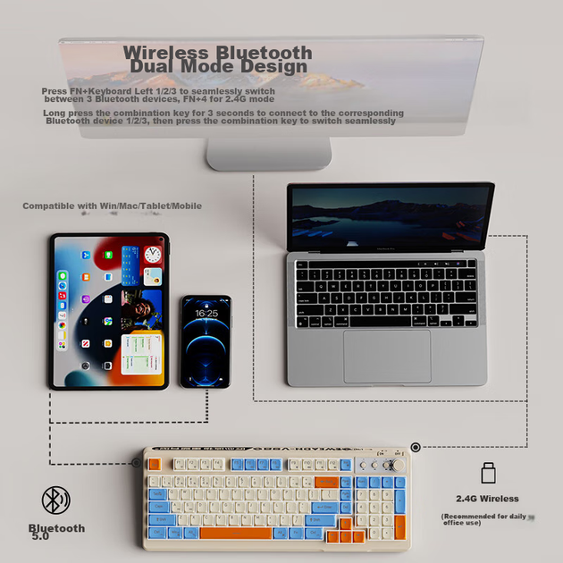 Комплект беспроводной EWEADN V98 Wireless/Bluetooth/USB Orange - изображение 6