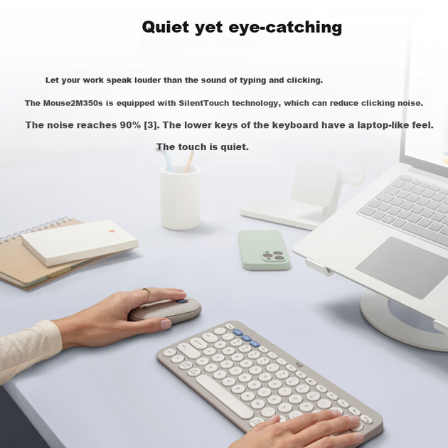 Комплект клавіатури та миші Logitech Fashion Series PEBBLE 2 COMBO, бездротова клавіатура та миша, дворежимне підключення, налаштовувані кнопки, сполучення трьох пристроїв, хмарно-рожевий - изображение 5