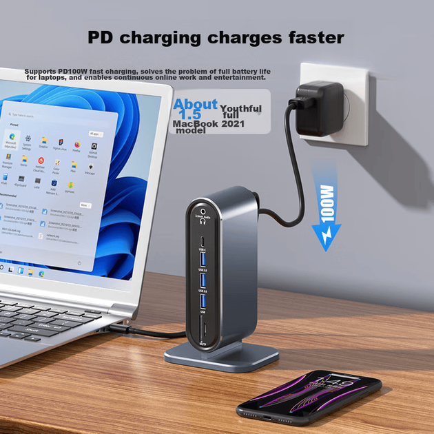 Вертикальная док-станция Acer Type-C с поддержкой HDMI/VGA, зеркалированием экрана HD, портом Gigabit Ethernet 4K и USB-концентратором, совместимая с ноутбуками MacBook и Huawei. - зображення 6