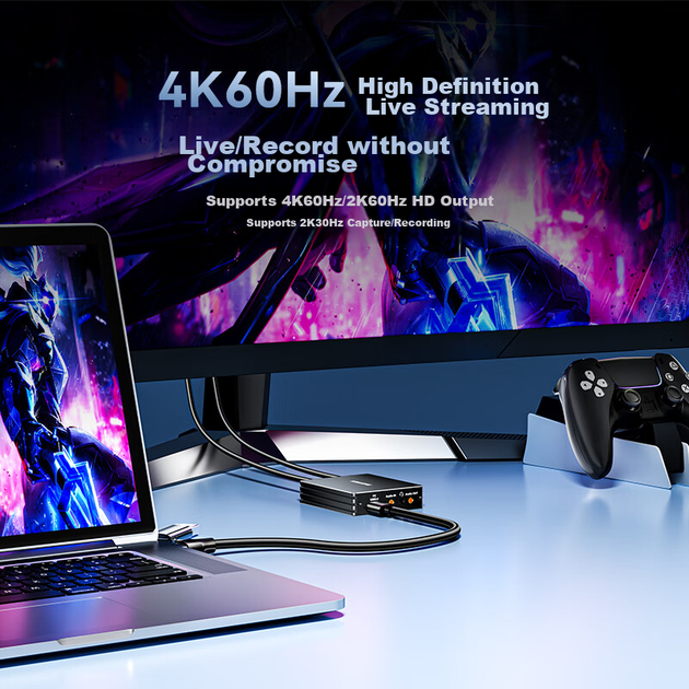 Карта видеозахвата SAMZHE HDMI, устройство захвата видео 4K высокой четкости с петлевым выходом через USB, совместима с камерами Canon, Nikon, Sony, Nintendo Switch/PS/NS, смартфонами и планшетами для игр, прямых трансляций и записи. - изображение 5