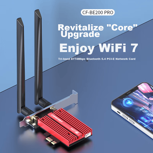 Беспроводной сетевой адаптер COMFAST CF-BE200Pro WiFi7 BE8800, внутренний интерфейс PCIe для настольного компьютера, беспроводной двухдиапазонный гигабитный приемник Wi-Fi Bluetooth 5.4 5G. - изображение 5