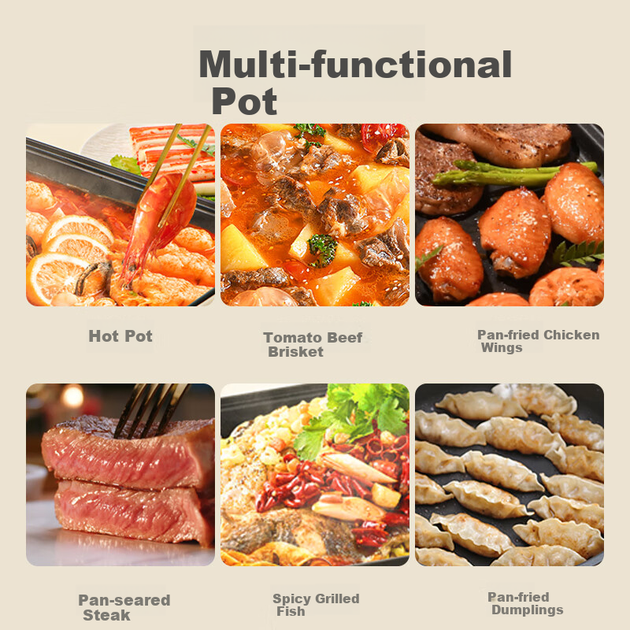 Електрична каструля Liven Electric Hot Pot, електрична каструля для приготування їжі, гаряча каструля, спеціальна каструля для 3-7 осіб, знімна багатофункціональна електрична каструля для приготування їжі та барбекю, 7 л, багатоцільова каструля DHG-710 - изображение 11