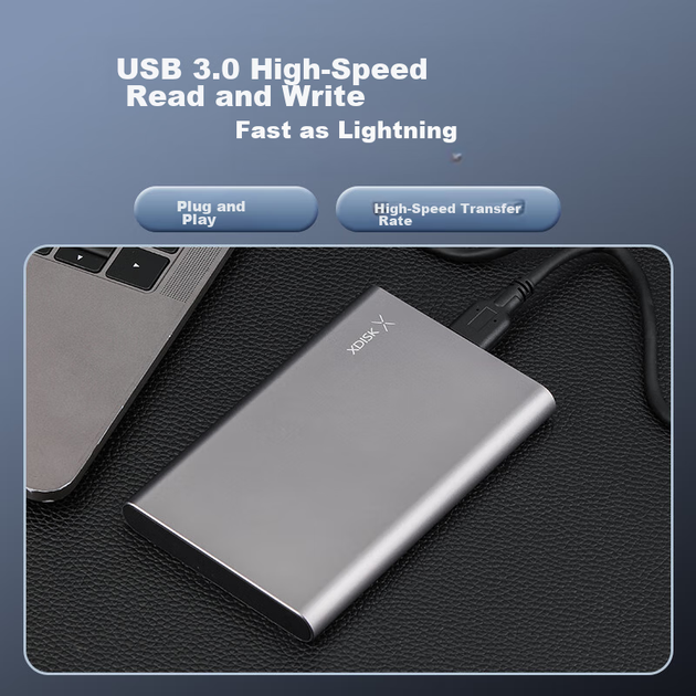 Портативный жесткий диск Xiaopan (XDISK) 500 ГБ USB 3.0, металлический корпус, серия X, 2,5 дюйма, цвет «космический серый», ультратонкий, высокоскоростной, портативный, стильный, для резервного копирования данных, стабильный и долговечный. - изображение 6