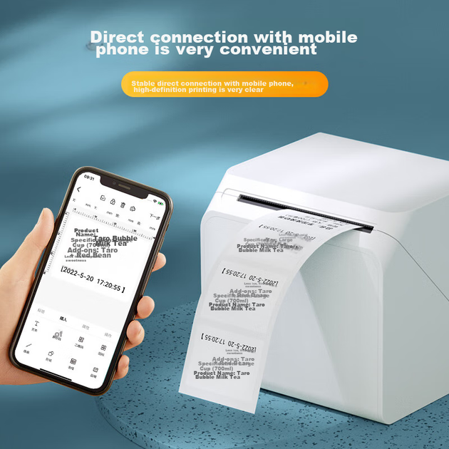 Принтер этикеток HPRT T260L, компактный портативный, с Bluetooth, термопринтер для ценников и штрихкодов, этикеток для магазинов, чая и напитков, самоклеящихся этикеток для коммерческого использования. - изображение 4