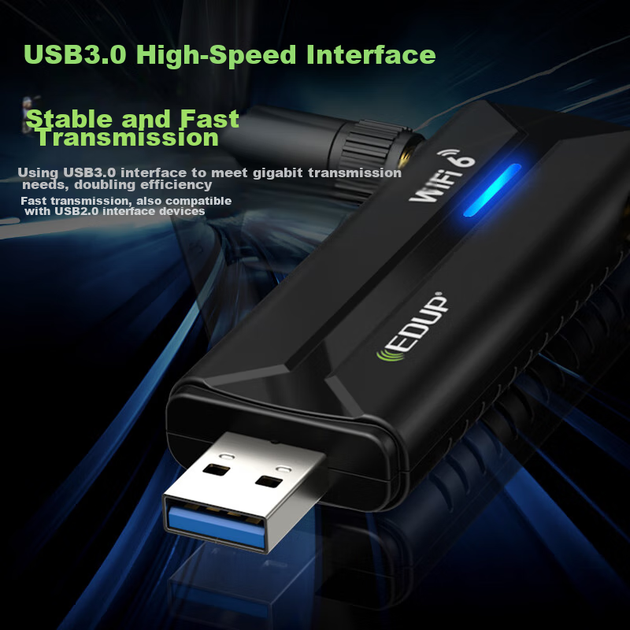 EDUP AX5400M Беспроводной сетевой адаптер WiFi 6 без драйверов, USB 3.0, гигабитный высокоскоростной игровой 5G, мощный внешний приемник WiFi для настольных компьютеров и ноутбуков EP-AX1671S - изображение 9