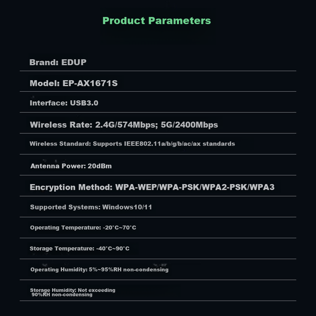 EDUP AX5400M Беспроводной сетевой адаптер WiFi 6 без драйверов, USB 3.0, гигабитный высокоскоростной игровой 5G, мощный внешний приемник WiFi для настольных компьютеров и ноутбуков EP-AX1671S - изображение 12